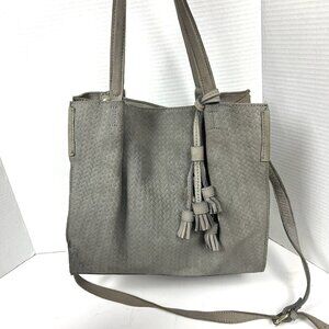 Anthropology Miss Albright Gray Suede Purse Shoulder Strap Boho Handbag Tassels